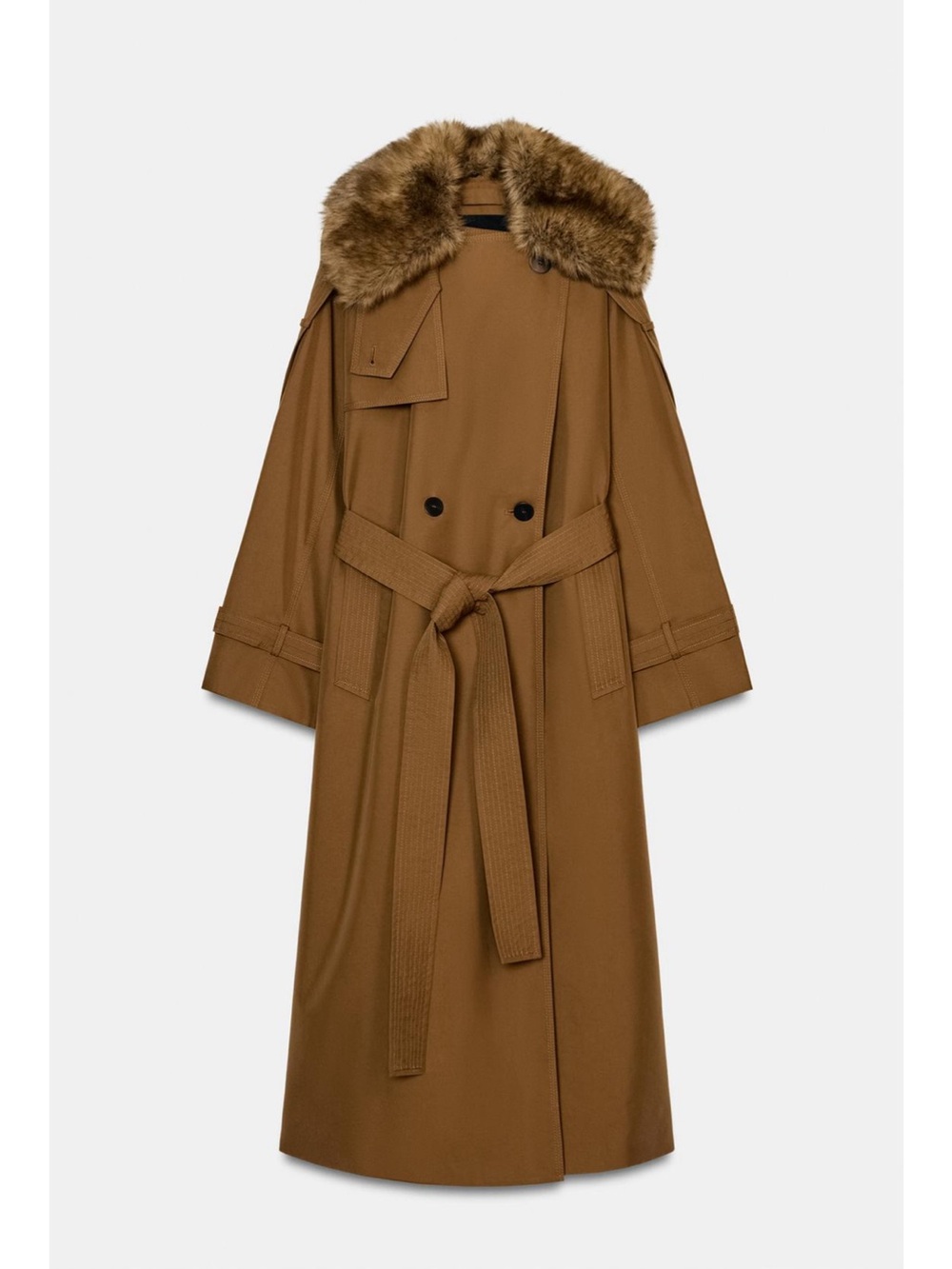 Zara Oversized Trench Coat with Faux Fur Collar limited edition water repellent